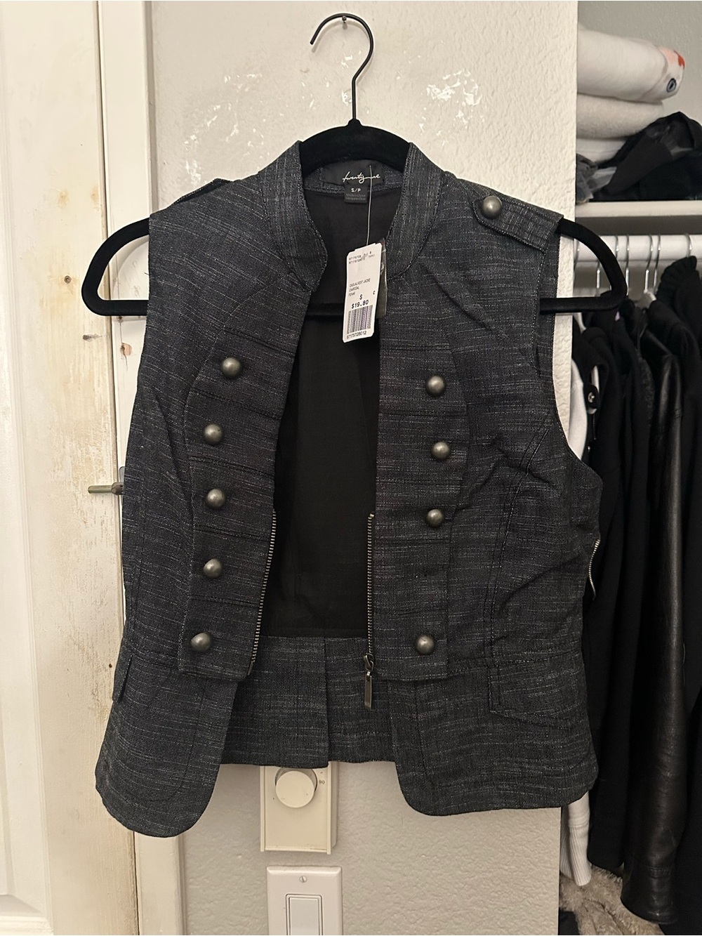 Dark Grey Military Style Zip-up Vest Womens Small NWT